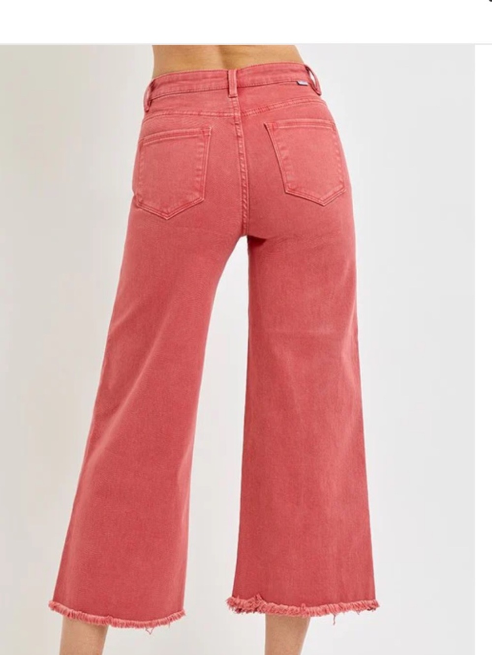 Risen Jeans High Rise Fray Wide Leg Crop Jeans Size 29 Brick - Picture 13 of 13